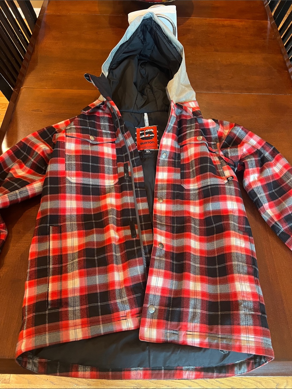 Burton Red and Black Plaid Hooded Kids Raincoat